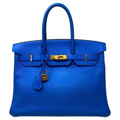 Hermes blaue Hydra Birkin 35 Tasche
