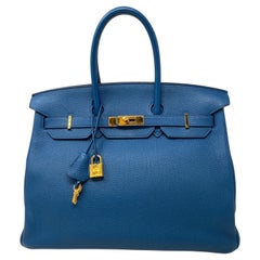 Hermes Blue Colvert Birkin 35 Bag