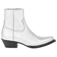 Saint Laurent "Lukas 40", stivaletto in pelle metallizzata argento misura 38,5