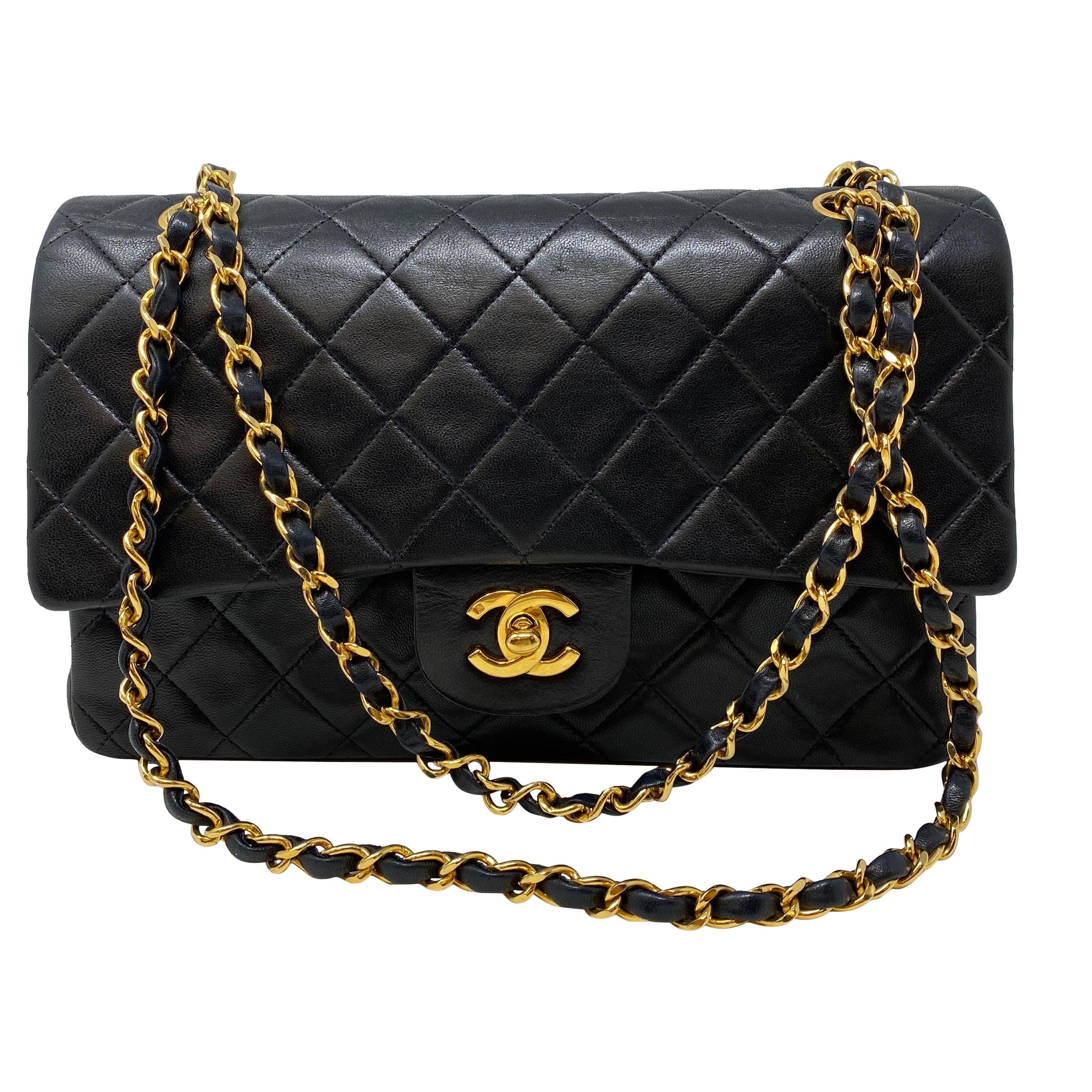 Chanel Black Vintage Medium Double Flap Classic Bag at 1stDibs  chanel  black bag inside, chanel double flap bag inside, chanel classic handbag  sizes