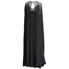 1970s Loris Azzaro Black Evening Gown and its Silk Muslin Cape