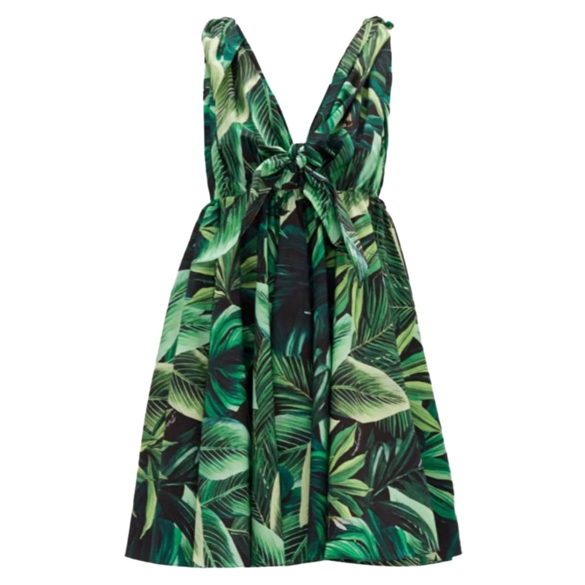 Dolce & Gabbana green cotton Sicilian jungle motive women dress  For Sale