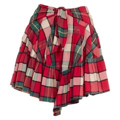 1980S Valentino Oliver Red, Green & White Cotton Checked Layered Skirt
