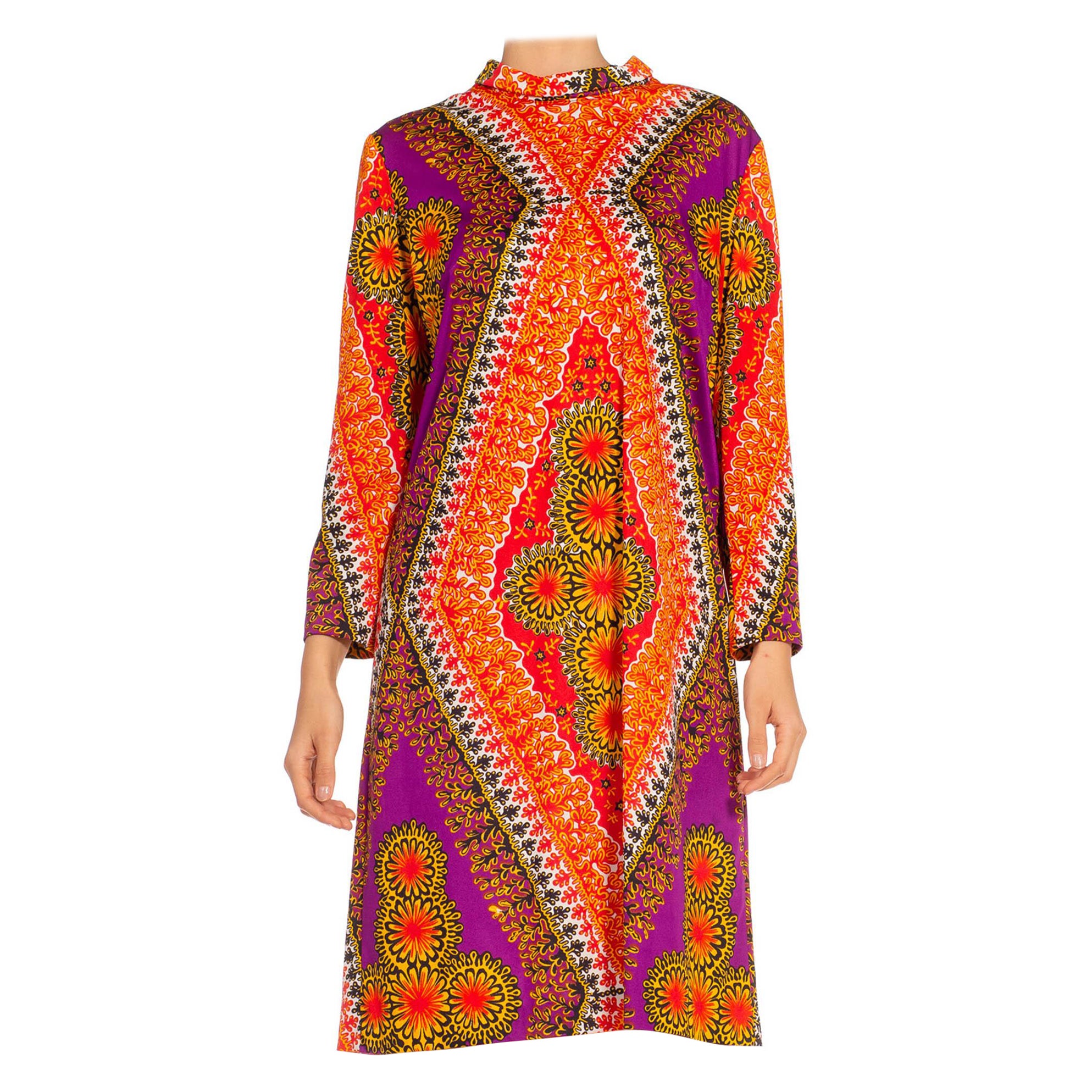 1970S Poly Blend Tricot Jersey Loose Free-Size Dress For Sale