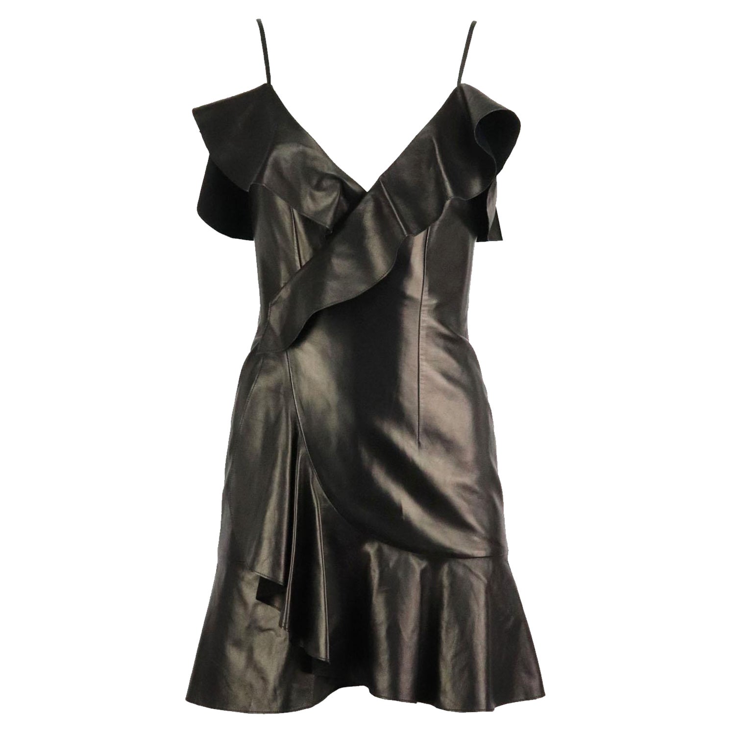 Balmain Wrap Effect Ruffled Leather Mini Dress FR 36 UK 8 For Sale at  1stDibs