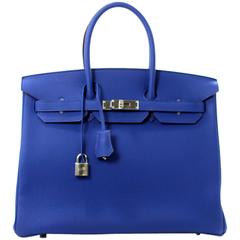 Hermes Blue Electrique Togo Birkin Bag, 35 cm size with PHW
