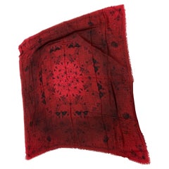 Alexander McQueen Red and Black Silk Scarf with Fairies of the Woods designs