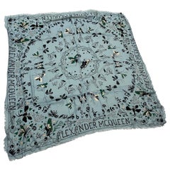 A Never Worn Alexander McQueen Light Blue Silk Skulls Scarf 