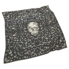 Iconic Black and White Silk Scarf by Alexander McQueen, with central Skull