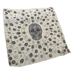 Antique Iconic White Silk Scarf by Alexander McQueen, with central Skull