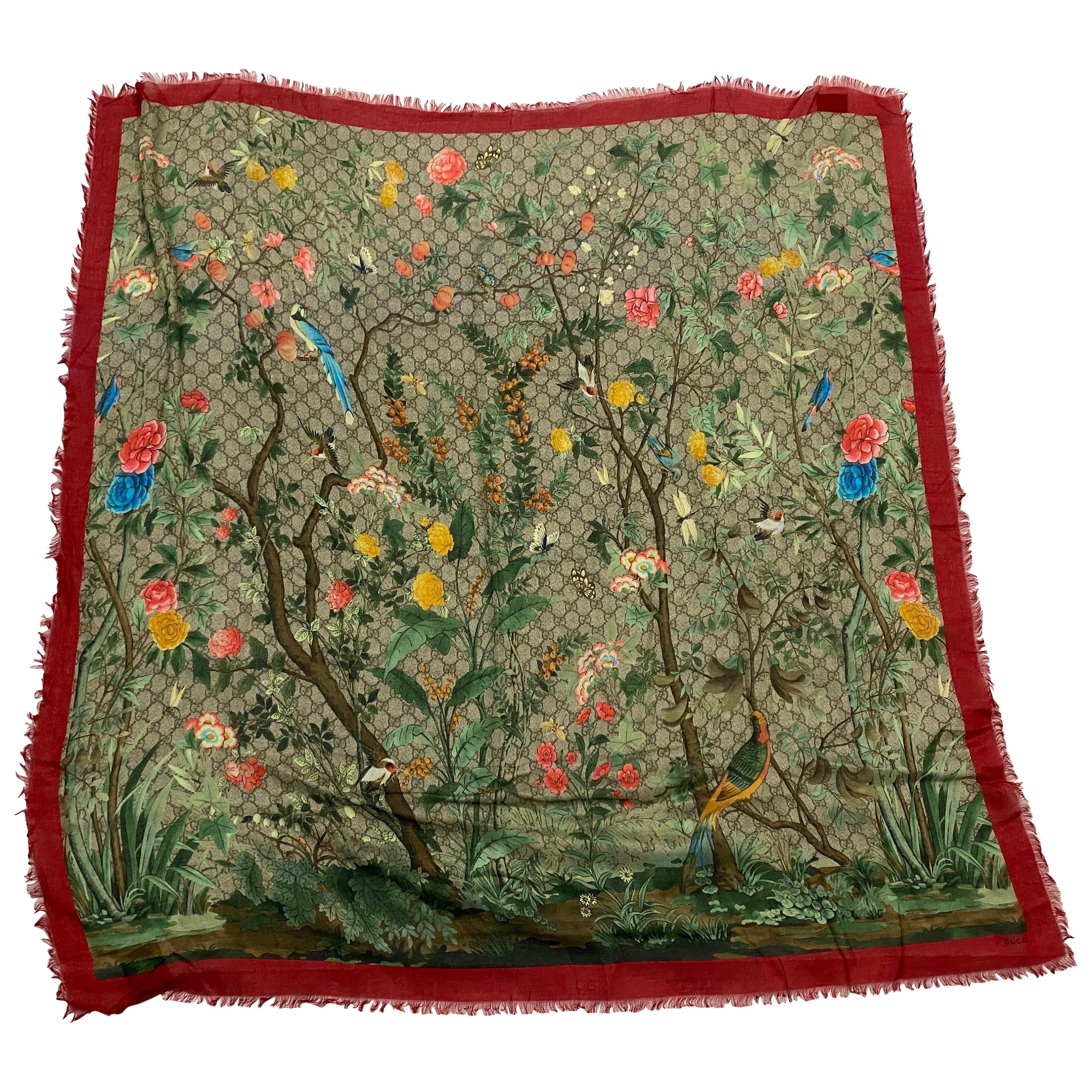 An Iconic Wool and Silk Flora and Fauna Italian Scarf by Gucci at 1stDibs |  gucci flora scarf, iconic gucci scarf, gucci iconic scarf
