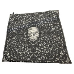 White Skulls Animal and Flowers on Black Silk Scarf by Alexander McQueen