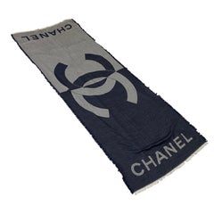 Chanel cashmere scarf, blue and gray CC logo
