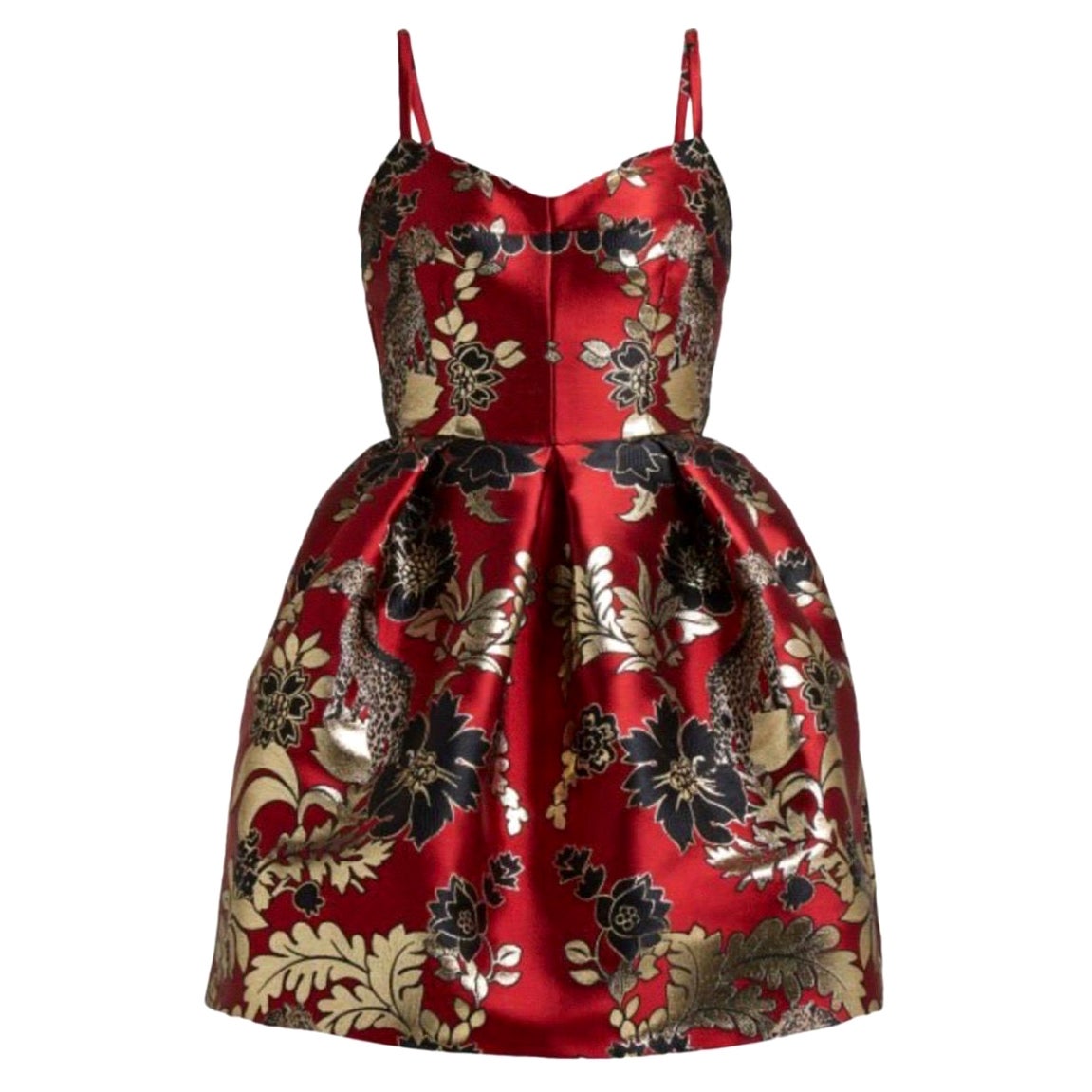 Dolce and Gabbana red and gold, floral and leopard brocade mini dress