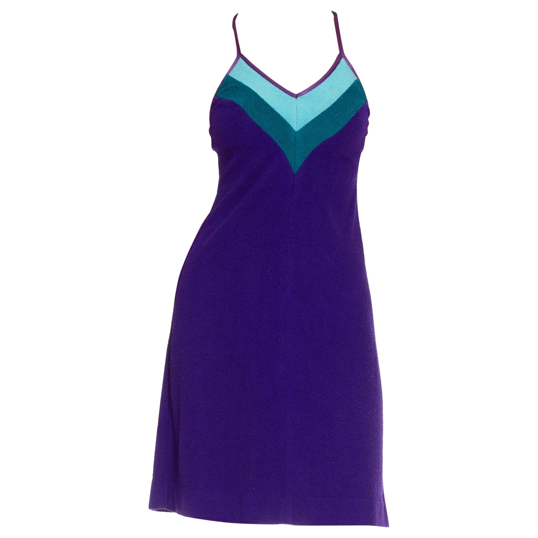 1970S Purple & Teal Terry  Cloth Dress For Sale