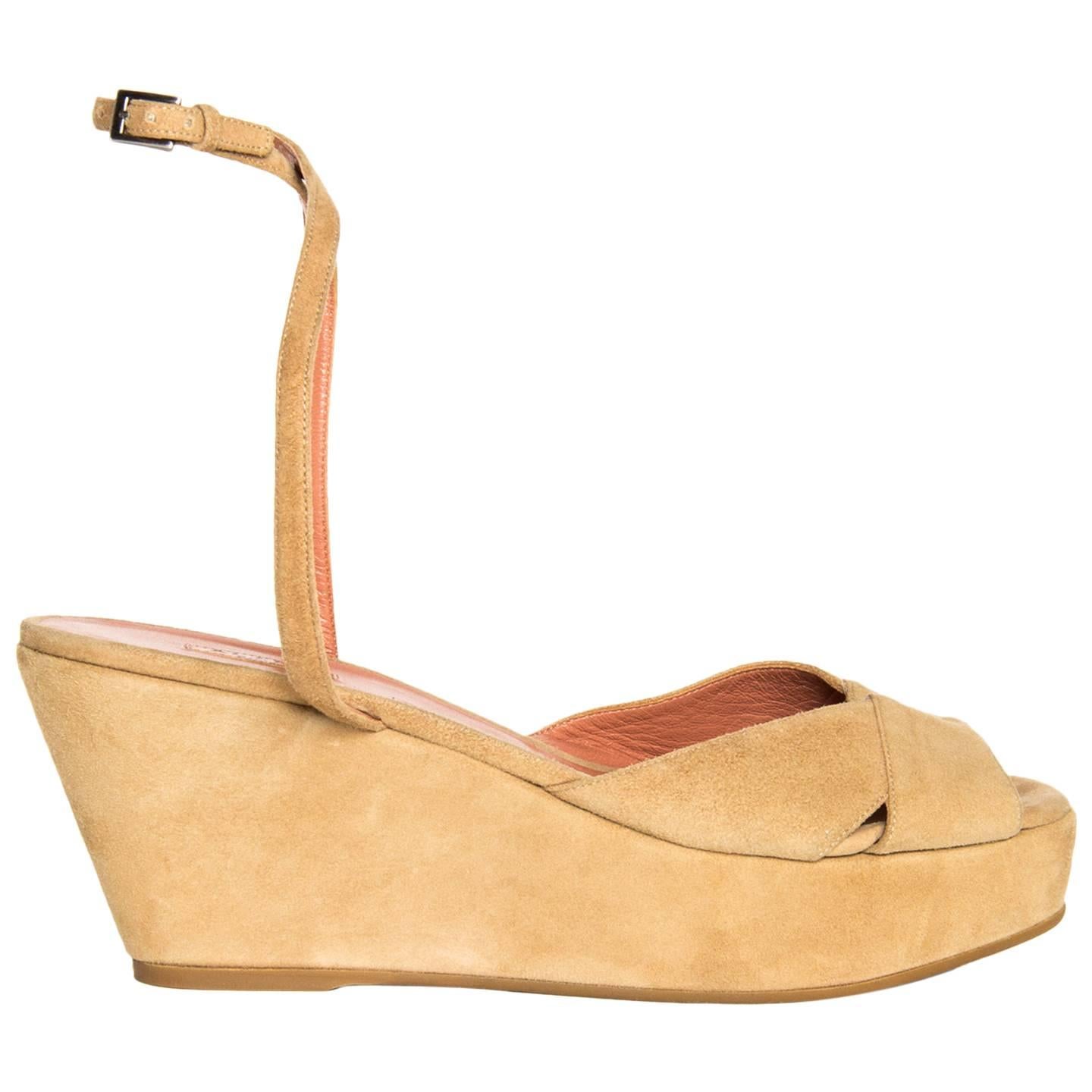 Alaïa Tan Suede Wedge Sandals For Sale