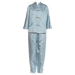 1950S Saks 5Th Ave Asian Silk Jacquard Lounge Pajamas