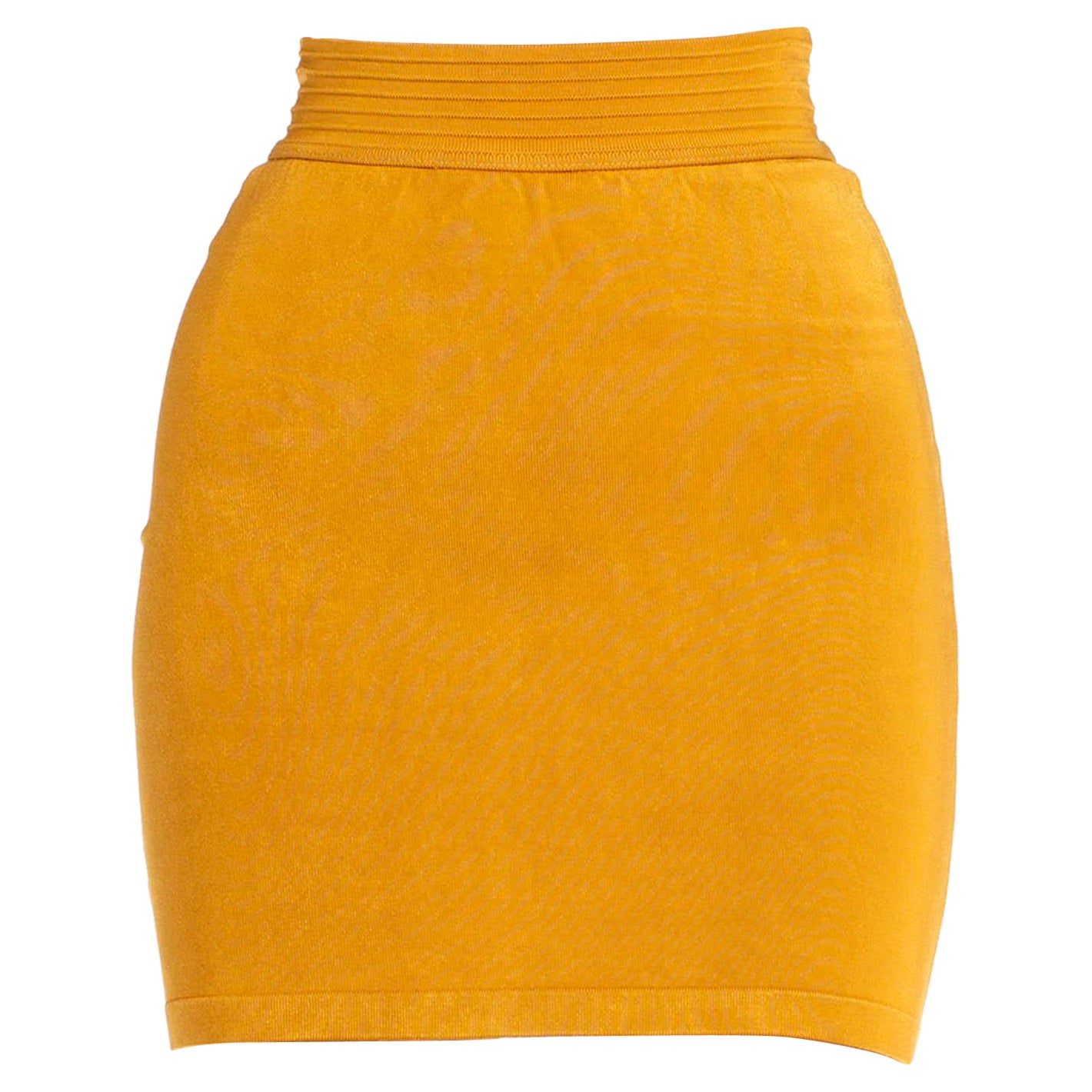 1980S Azzedine Alaia Yellow Ochre Rayon Blend Knit Body-Con Micro Mini Skirt