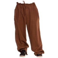 Vintage 1990S Brown Linen Wide Legged Drawstring Men's Pants