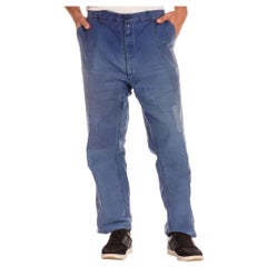 1940S Indigo Blue Cotton French Workwear Pants