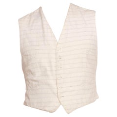 Gilet victorien à 4 poches en coton blanc à rayures grises Dobby pour hommes