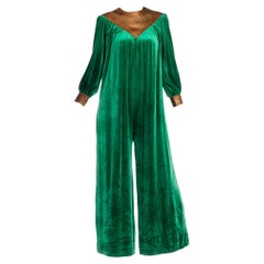 Tuta in velluto verde smeraldo e oro degli anni '70 Made In Italy