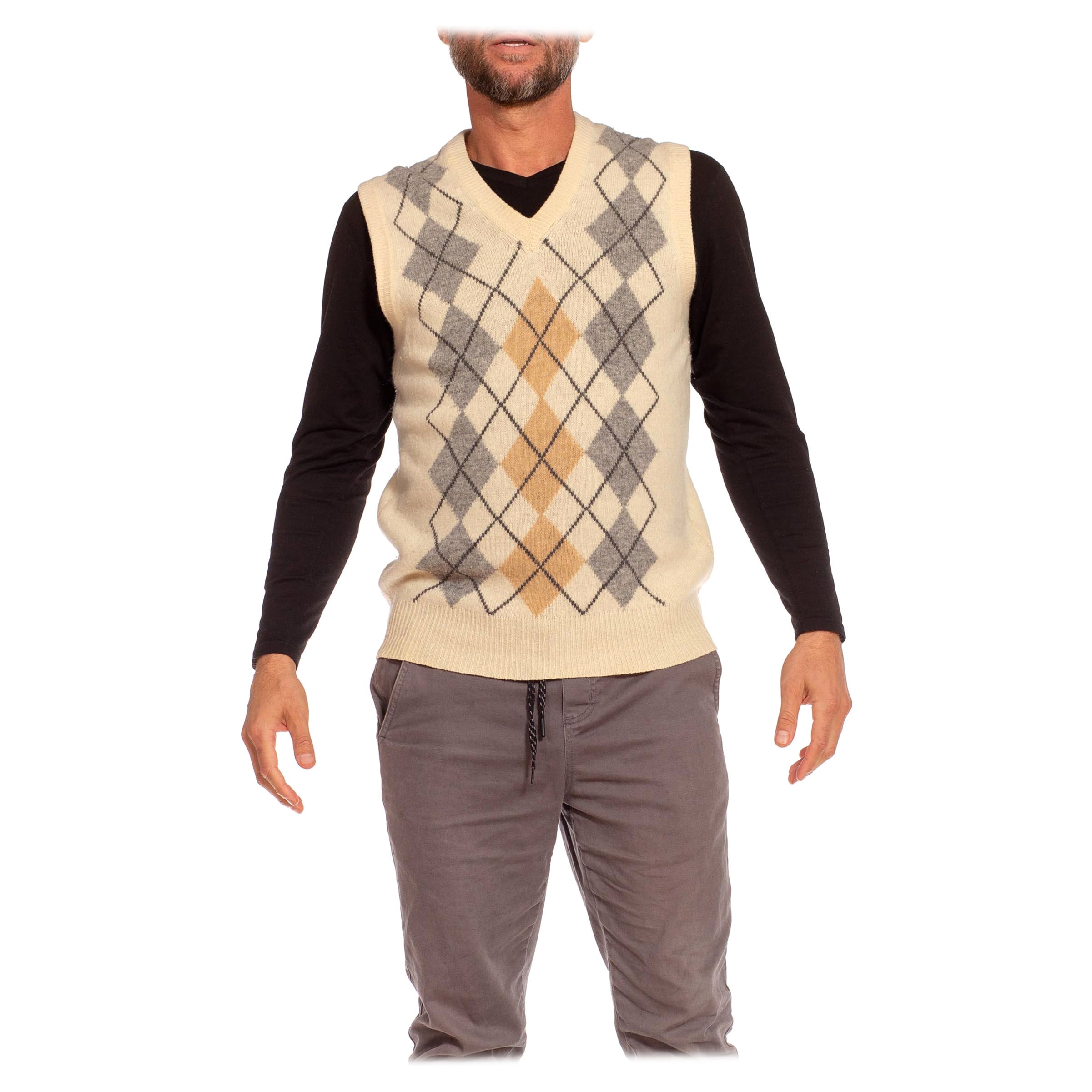 1970S Wool Blend Knit Argyle Men's Sweater Vest