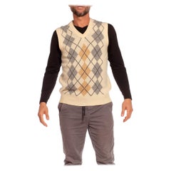 Vintage 1970S Wool Blend Knit Argyle Men's Sweater Vest