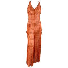 MARC JACOBS Size 4 Orange Floral Silk Chiffon Wide Leg Jumpesuit