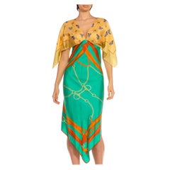 MORPHEW COLLECTION Butter Yellow & Teal Status Print Silk Two Scarf Equestrian