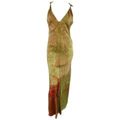 Jean Paul Gaultier Green and Red Geometric Print Rayon Maxi Dress