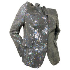 2000 Akris Modern Hologram Sequin Silver Gray Jacket
