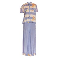 1930S Hellblau & Weiß Rayon Deadstock Strand Pyjama-Ensemble