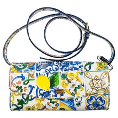 Dolce & Gabbana leather multicolour majolica printed purse cross body clutch 