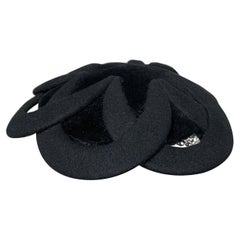 1950s Laddie Northridge Custom Black Velvet & Felt Horseshoe Design Hat w Veil