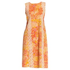 Lilly Pulitzer Orange & Rot Baumwolle Spitze Trim Tierkreiszeichen bedruckt, 1960er Jahre  Kleid