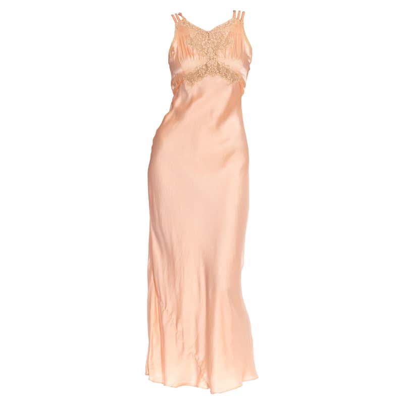 1940s Baby Pink Silk Hand Embroidered Negligee Slip Dress With ...