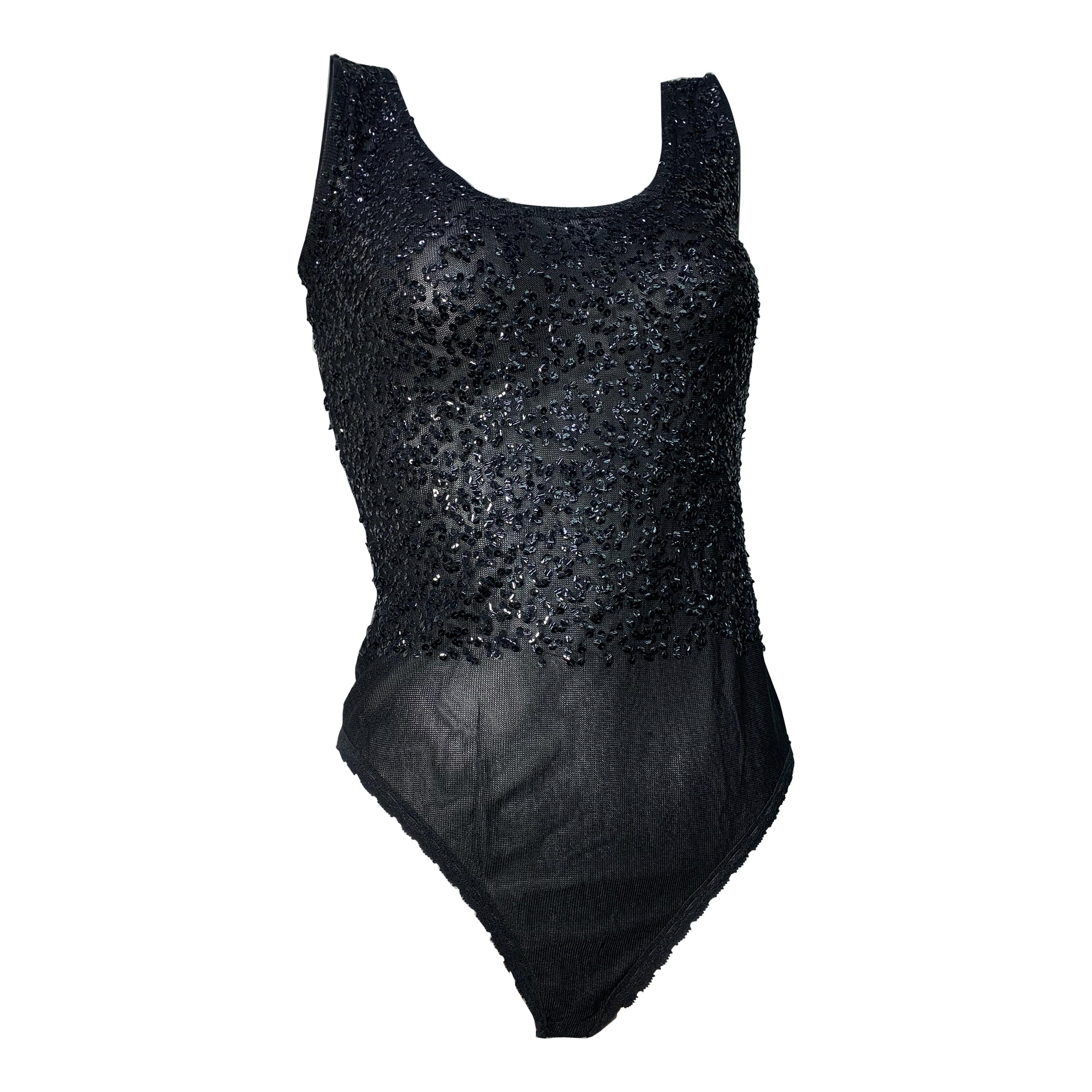 1990s Donna Karan Sequined Sheer Tank-Style Bodysuit  For Sale