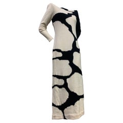 1970s Adolfo Black and White Graphic Maxi Knit Dress w/ Rhinestone Accents