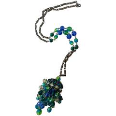 Unsigned Schiaparelli Pendant Necklace on Chain with Bead Detail