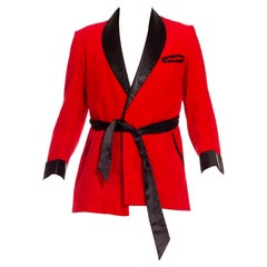 1960S Red & Black Silk Corduroy Playboy Style Robe