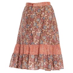 1970S Burgundy & Dusty Pink Cotton Ditsy Floral Print Mix Skirt