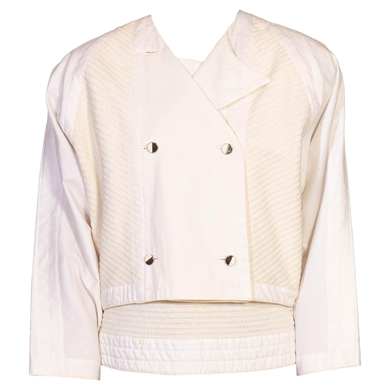 1980S Gianni Versace White Cotton Textured Top & Jacket Ensemble