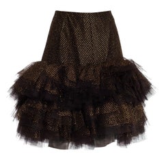 1980S JACQUELINE DE RIBES Jupe à pois en tulle noir et or à nouettes