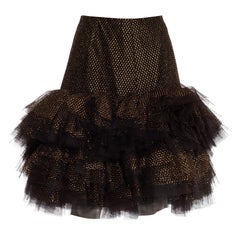 1980S Jacqueline De Ribes Black & Gold Tulle Tiered Polka Dot Skirt