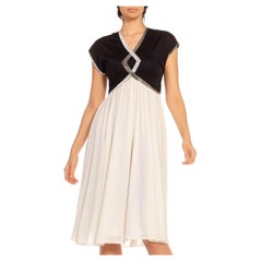 Vintage 1970S Black & White Beaded Poly Blend Jersey Dress