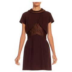 1950S Dark Chocolate Brown Silk & Wool Dress