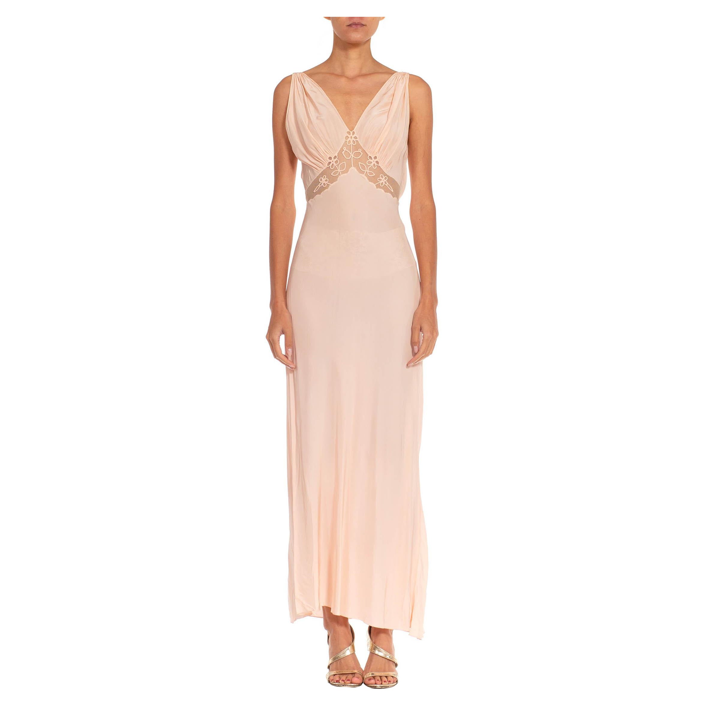 1940S Peach Nylon & Lace Hand Finished Slip Dress For Sale