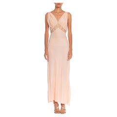 Retro 1940S Peach Nylon & Lace Hand Finished Slip Dress