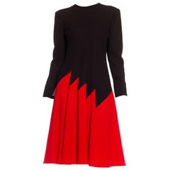 1980S Galanos Red & Black Long Sleeved Dress